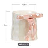 Modern Bow Handle Ceramic Mug 350ml Cute Aesthetic Coffee & Tea Cup with Glossy Ribbon Handle SparkelsSparkels