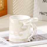 Modern Bow Handle Ceramic Mug 350ml Cute Aesthetic Coffee & Tea Cup with Glossy Ribbon Handle SparkelsSparkels