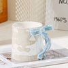 Modern Bow Handle Ceramic Mug 350ml Cute Aesthetic Coffee & Tea Cup with Glossy Ribbon Handle SparkelsSparkels