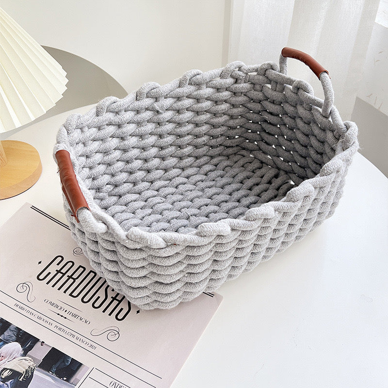 Handmade Cotton Rope Basket Desktop Cosmetic Organizer
