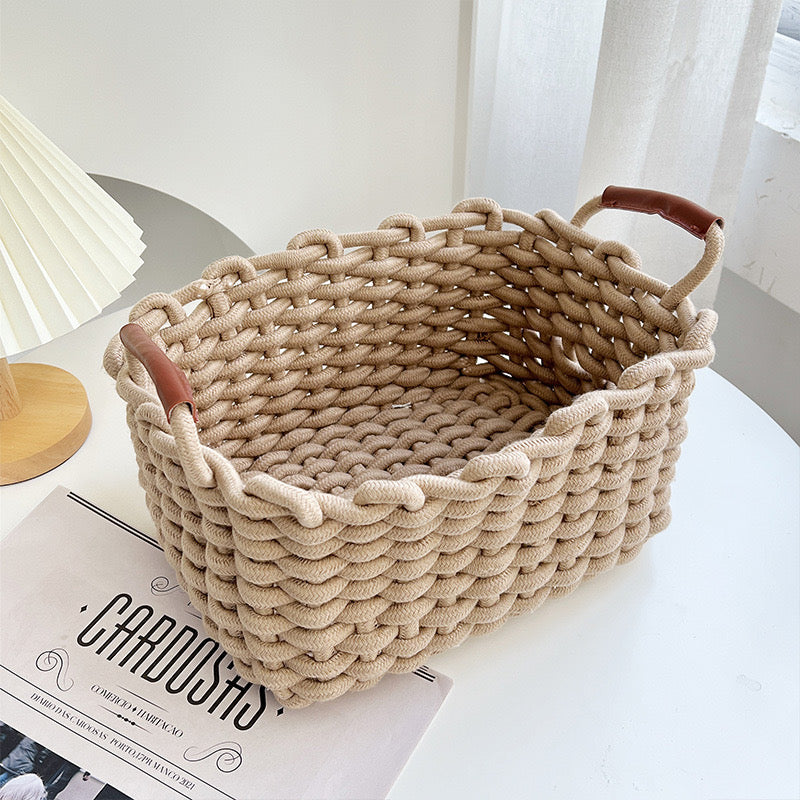 Handmade Cotton Rope Basket Desktop Cosmetic Organizer