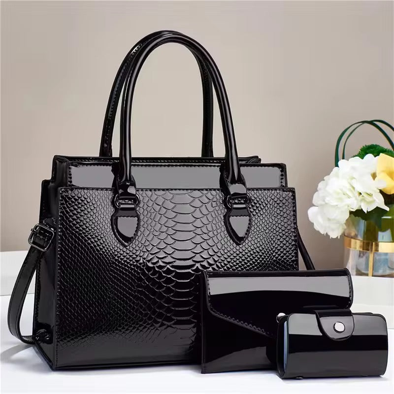 Luxury 3 Piece Women’s Handbag Set Elegant PU Leather Tote Bag Shoulder Bag & Wallet Fashion Office & Casual Bag Set SparkelsSparkels