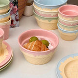 Ice Cream Cone Ceramic Bowl & Cup Set Pastel Pink Dessert Bowl, Snack Cup, Breakfast Bowl, Ice Cream Plate Cute Kitchen Tableware Collection SparkelsSparkels