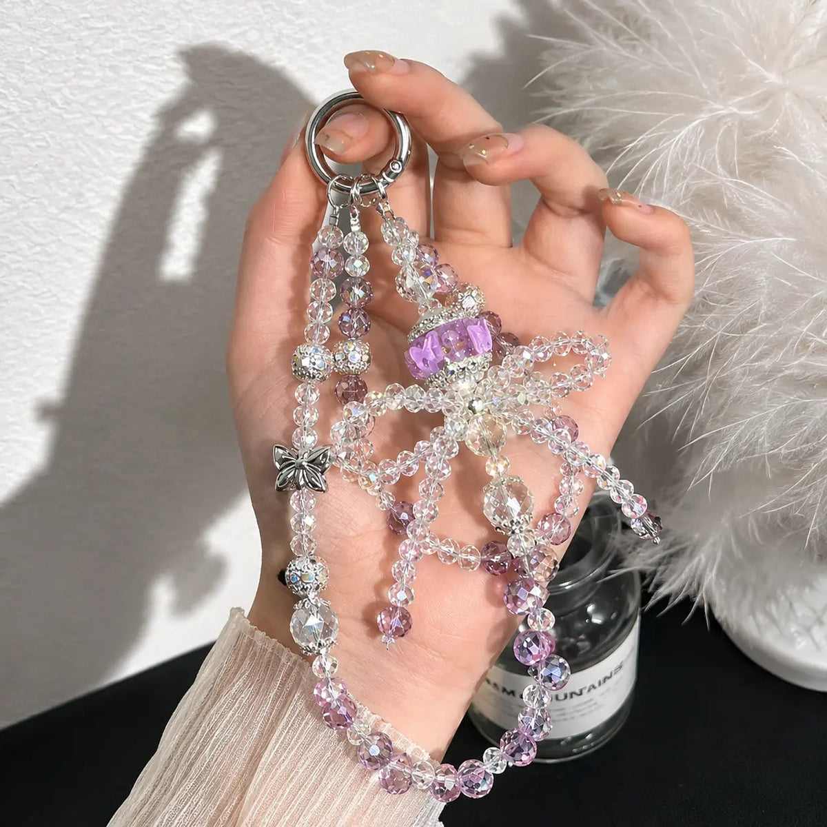 Purple Crystal Butterfly Beaded Keychain