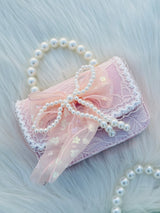 Pearl Handle Lace Bow Mini Handbag for Girls Cute Princess Shoulder PurseKorean Style Crossbody Bag