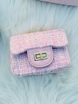 Luxury Tweed Mini Crossbody Handbag for Girls & Women Pearl Chain Shoulder Bag