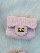 Luxury Tweed Mini Crossbody Handbag for Girls & Women Pearl Chain Shoulder Bag