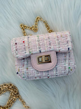 Luxury Tweed Mini Crossbody Handbag for Girls & Women Pearl Chain Shoulder Bag