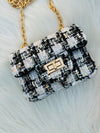 Luxury Tweed Mini Crossbody Handbag for Girls & Women Pearl Chain Shoulder Bag