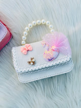 Pearl Handle Swan Princess Mini Handbag for Girls Cute Lace Bow Purse