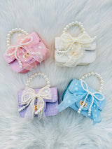 Pearl Bow Lace Mini Handbag for GirlsCute Princess Crossbody Purse