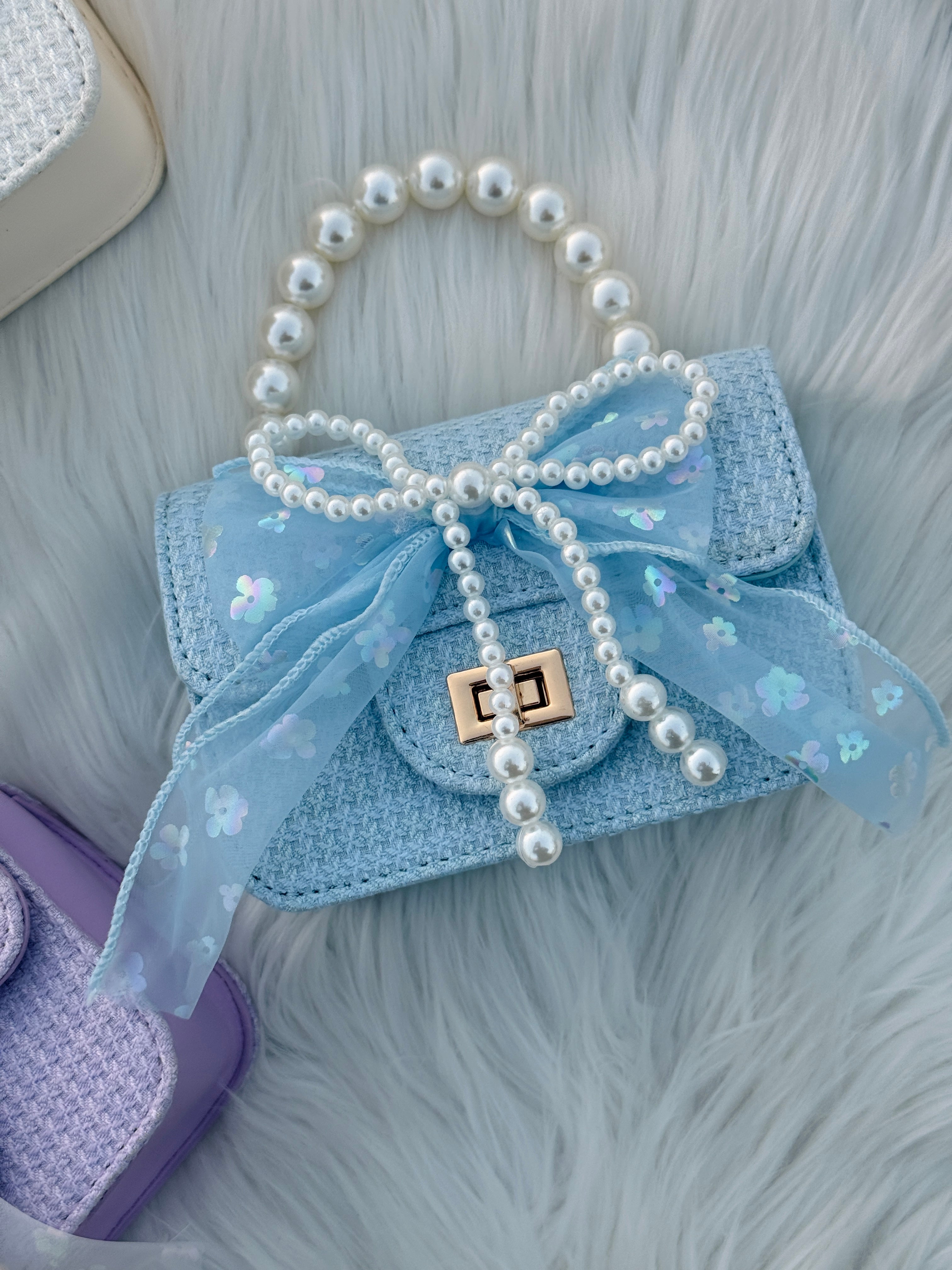 Pearl Bow Lace Mini Handbag for GirlsCute Princess Crossbody Purse
