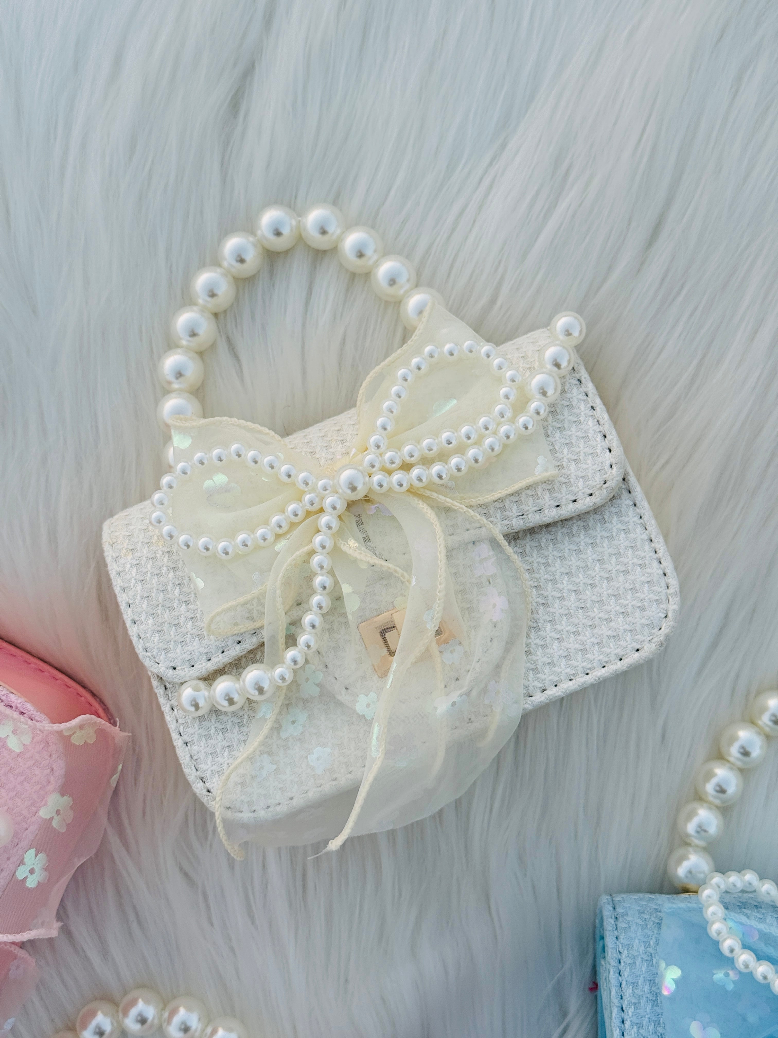 Pearl Bow Lace Mini Handbag for GirlsCute Princess Crossbody Purse