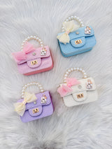 Pearl Handle Mini Tweed Bow Bag Cute Girls Crossbody & Handbag