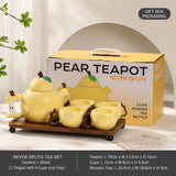 Pear Shaped Ceramic Tea Set with 4 Cups & Wooden Tray