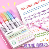 6Pcs/Set Flower Line Highlighter Pens Roller Nip Curve Marker Pen