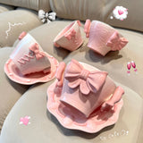 Handmade Kawaii Pink Bow Ceramic Cup & Saucer Set Coquette Princess Tea Cup 420ml Aesthetic Coffee Mug Set