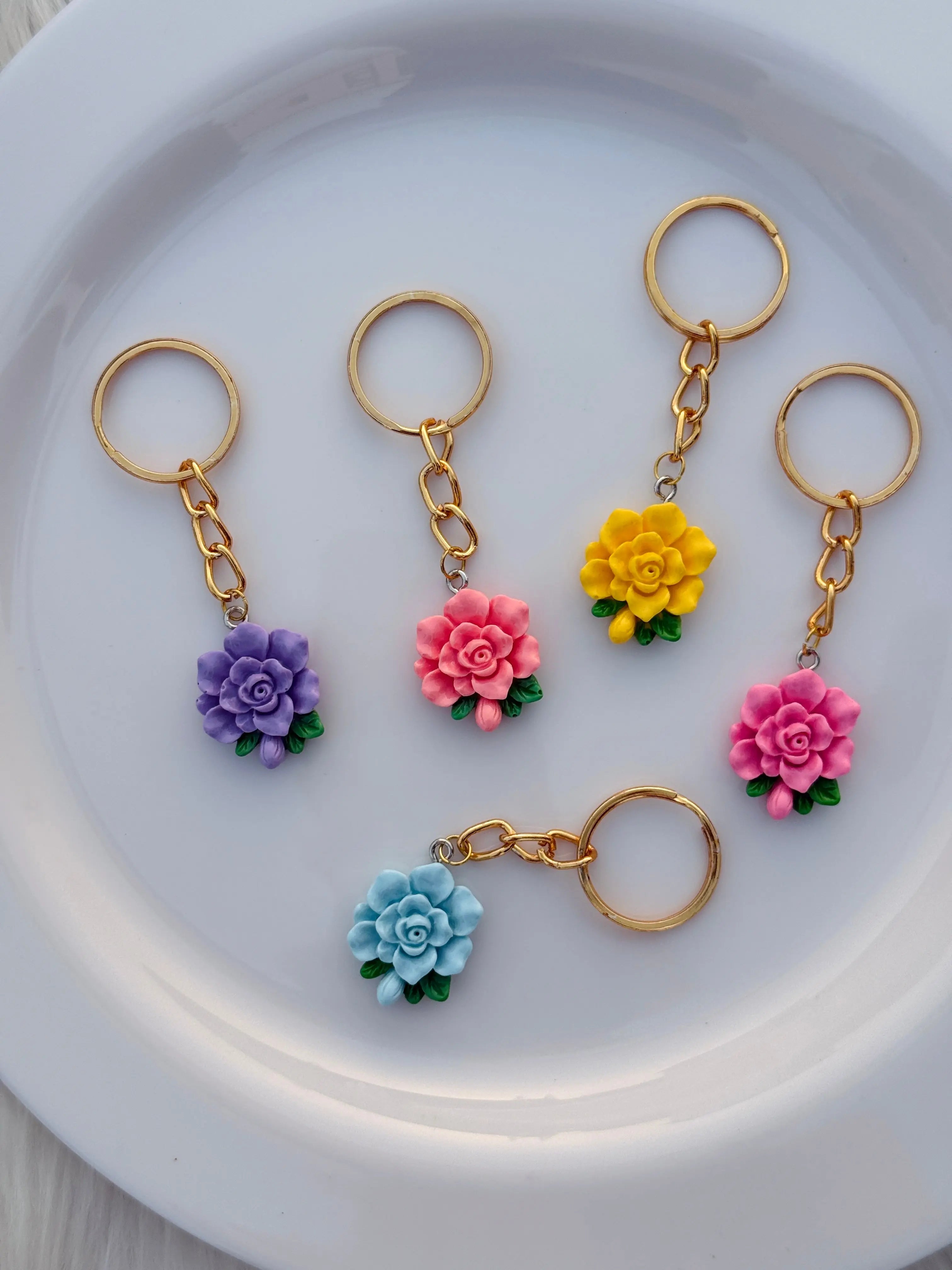 Rose Bloom Keychain Collection Elegant Floral Charms