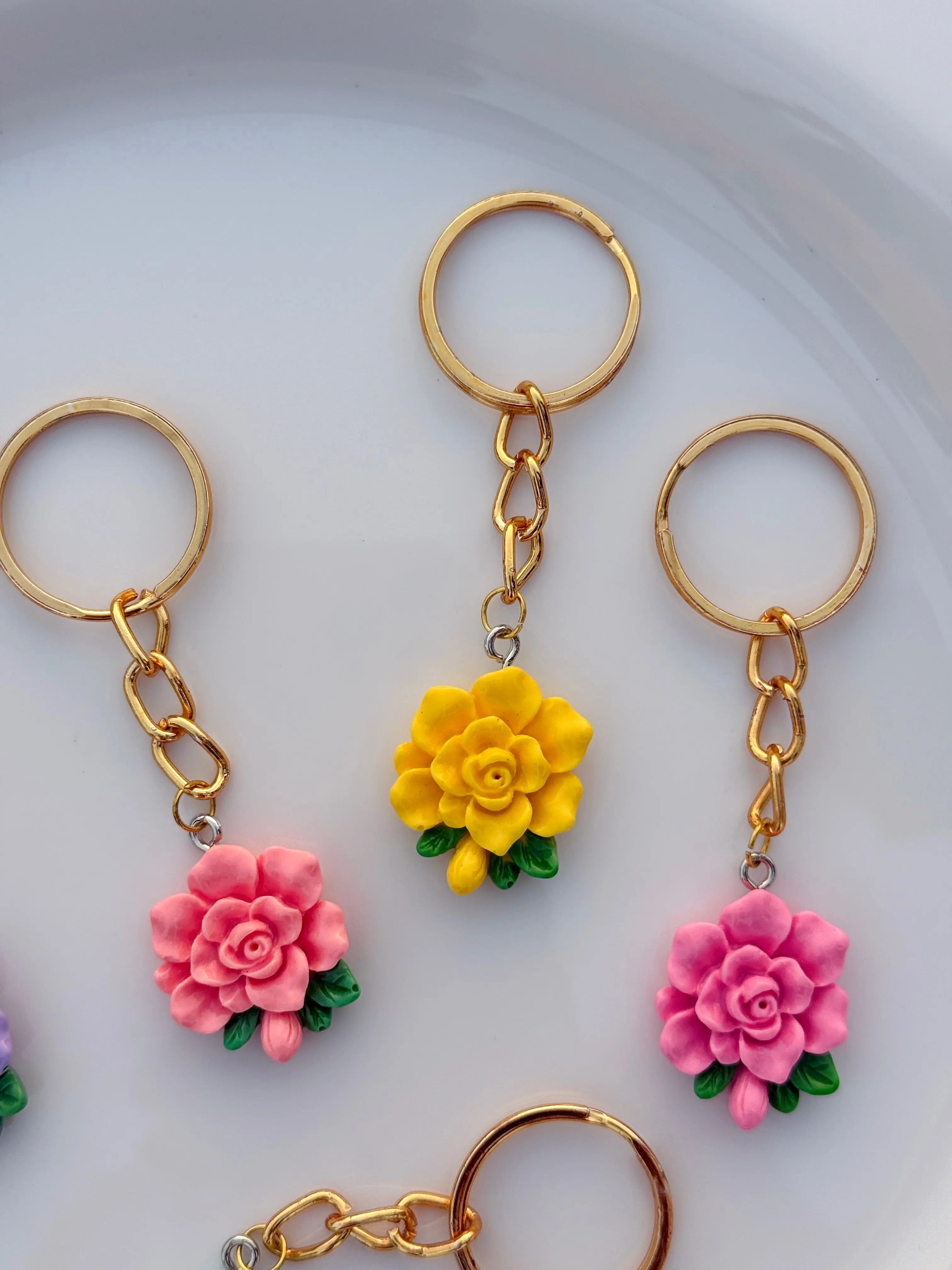 Rose Bloom Keychain Collection Elegant Floral Charms