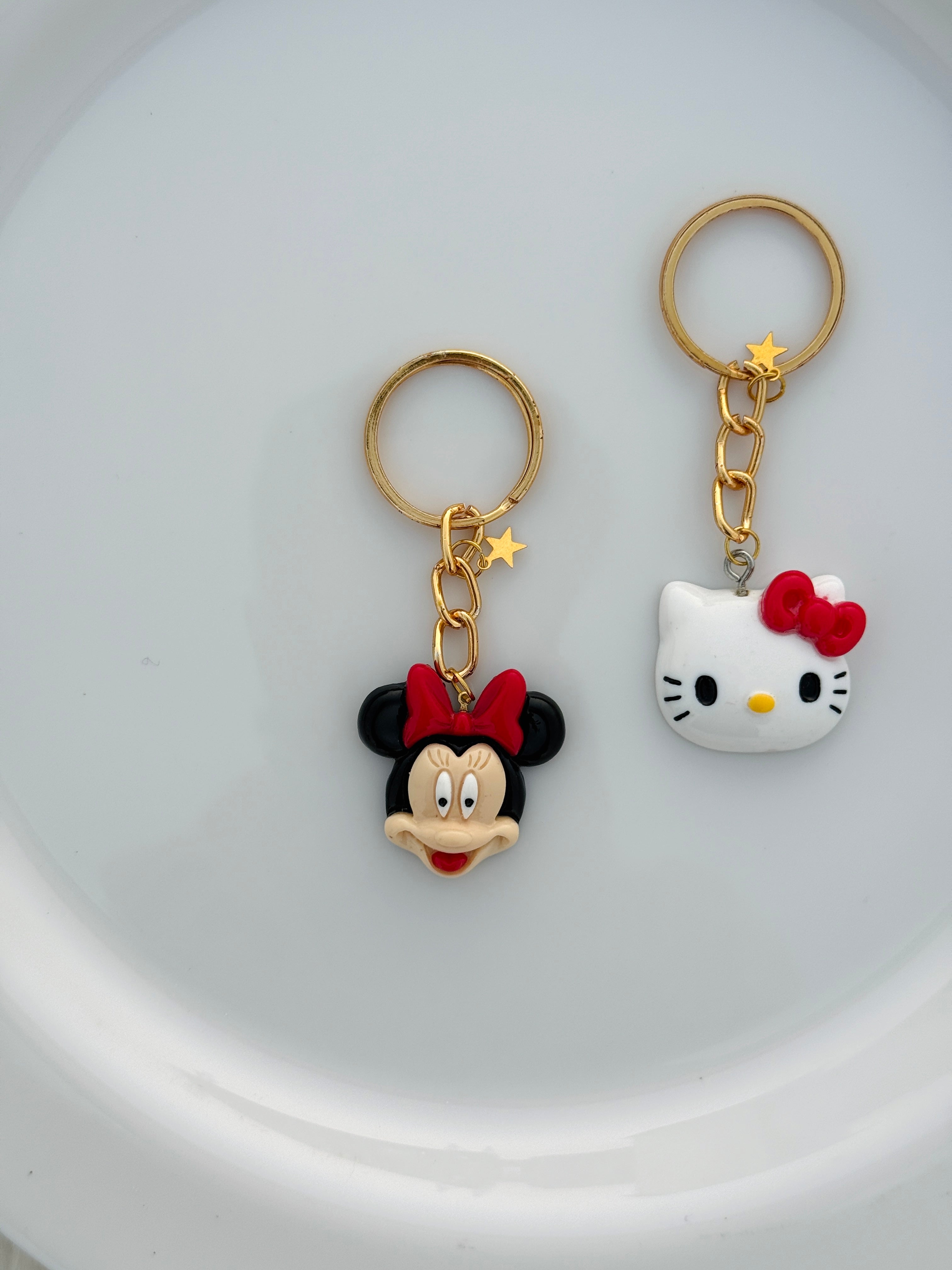 Cute Character Duo Keychain Set Adorable Bow Charm Collection