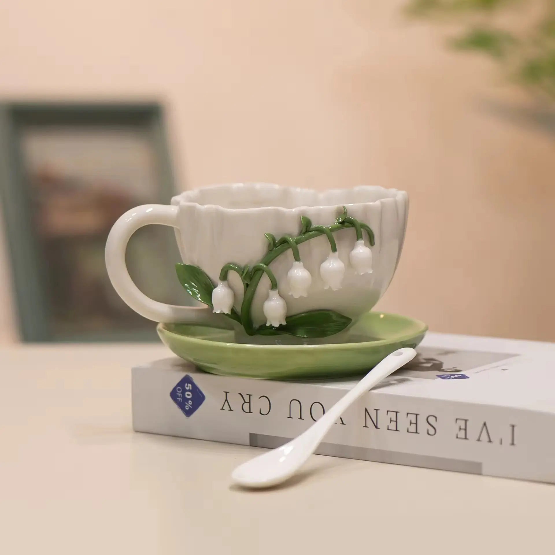 Lily of the Valley Ceramic Tea Cup & Saucer Set SparkelsSparkels