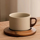Minimalist Ceramic Cup with Wooden Saucer SparkelsSparkels