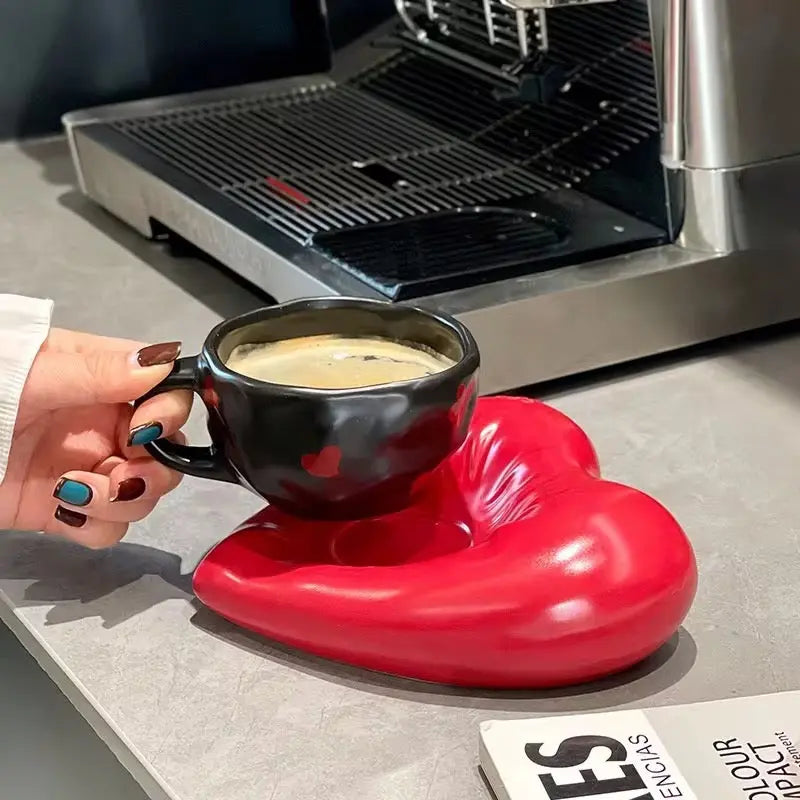 Heart Ceramic Cup & Saucer Set SparkelsSparkels