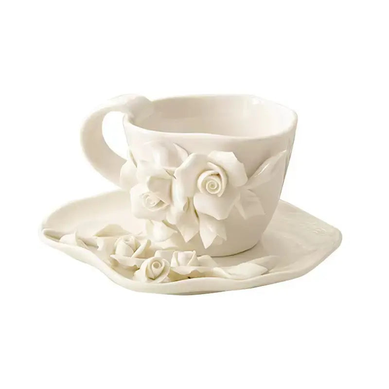 Ivory Rose Sculpted Ceramic Cup & Saucer SparkelsSparkels