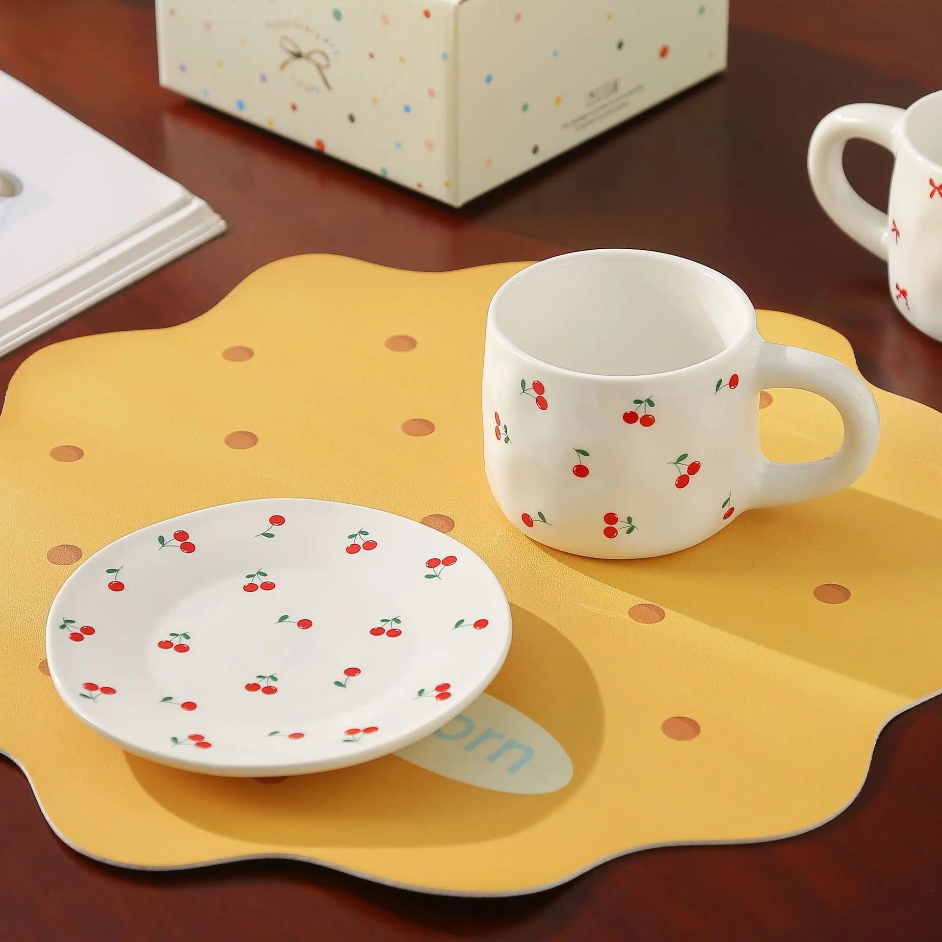 Cherry & Heart Pattern Ceramic Cup Set SparkelsSparkels