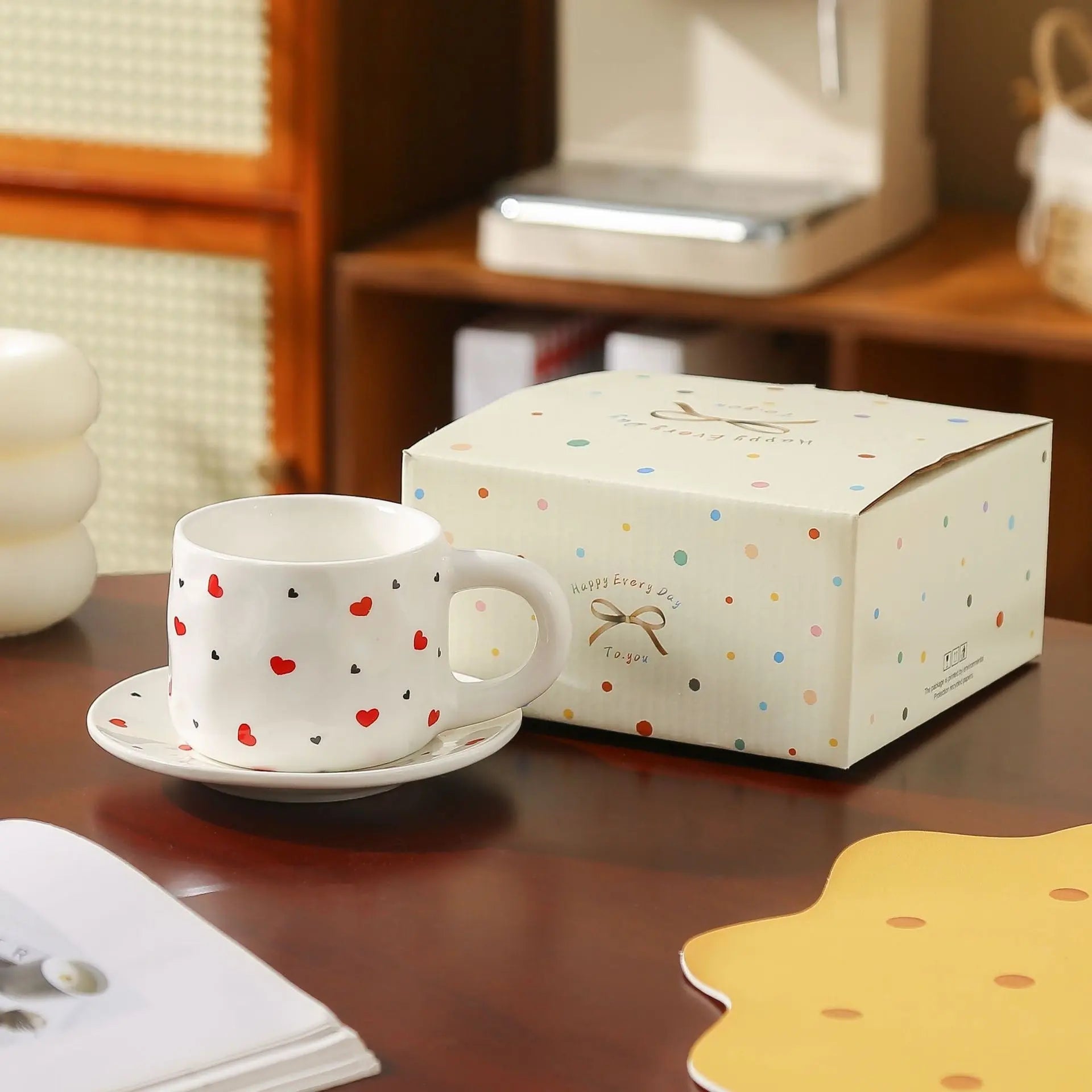 Cherry & Heart Pattern Ceramic Cup Set SparkelsSparkels