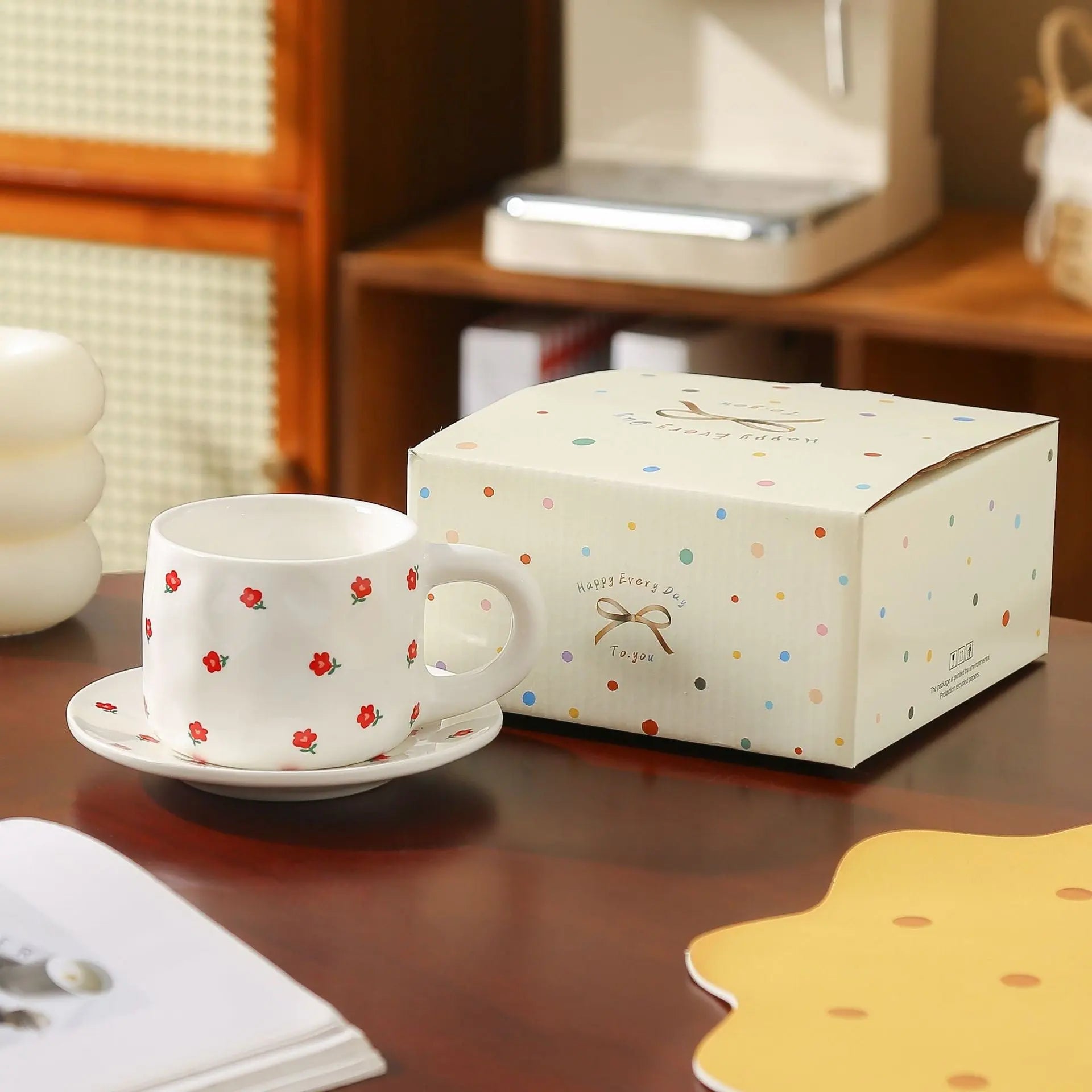 Cherry & Heart Pattern Ceramic Cup Set SparkelsSparkels