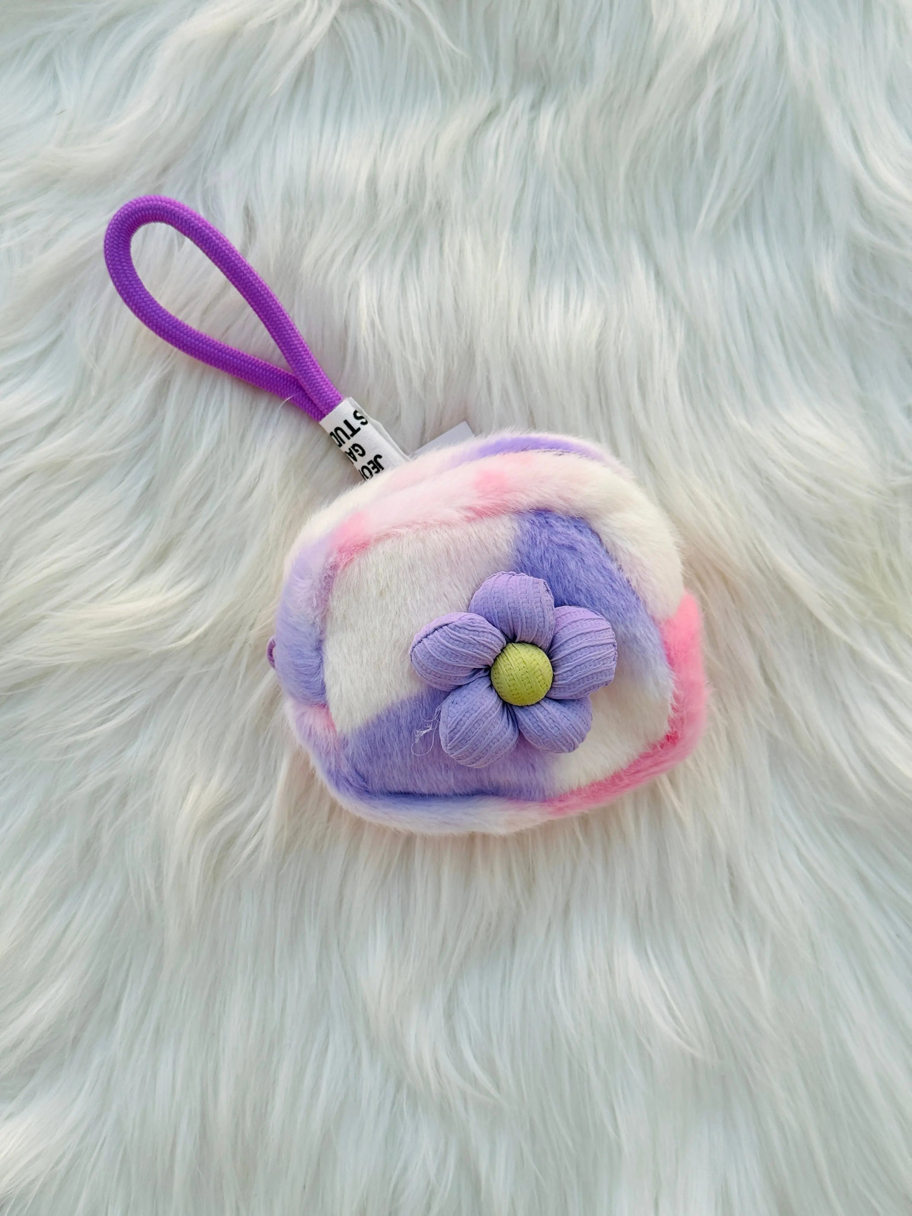 Cute Pastel Fluffy Coin Pouch with Flower SparkelsSparkels