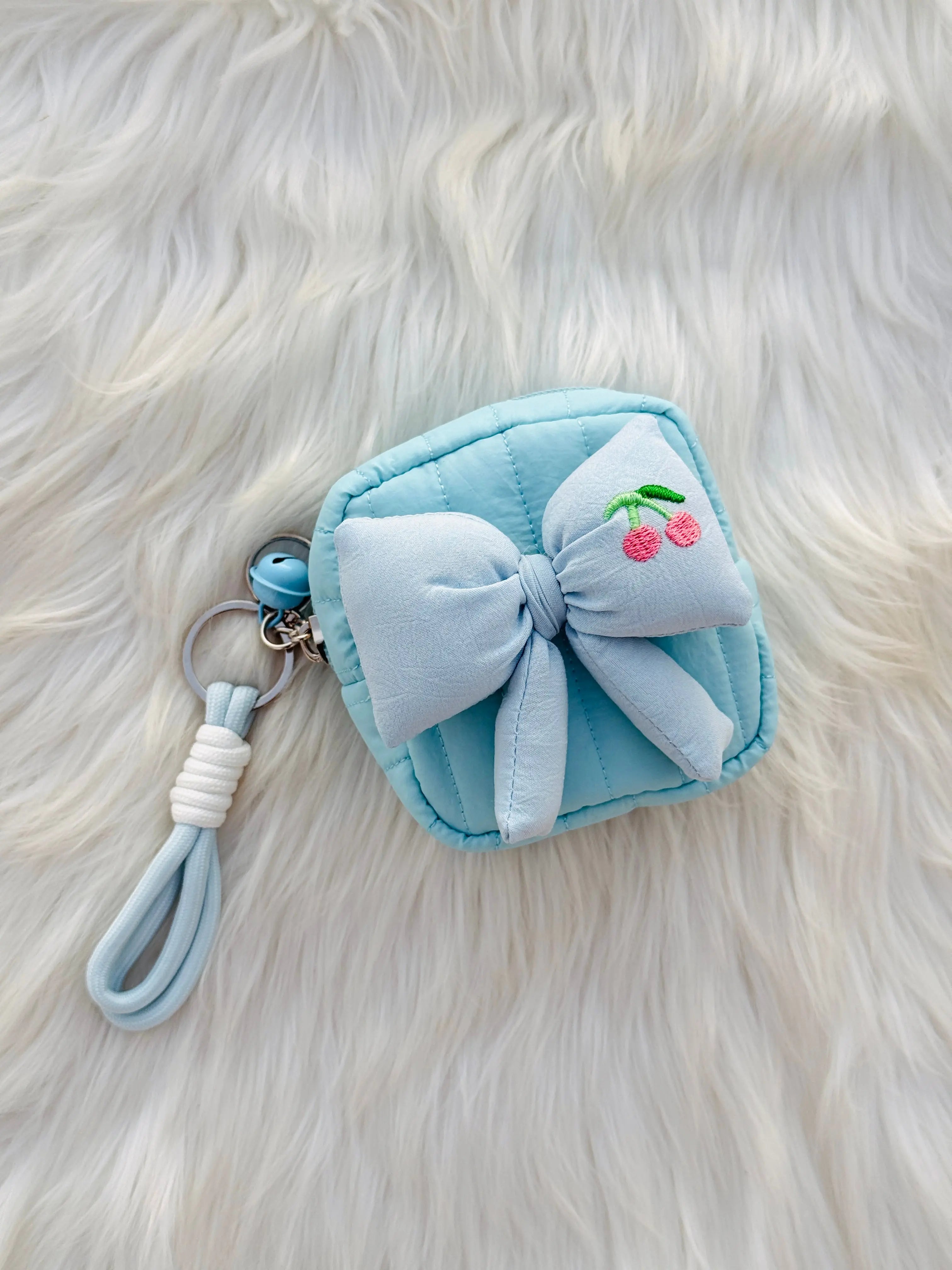 Cute Pastel Bow Coin Pouch with Cherry Embroidery SparkelsSparkels