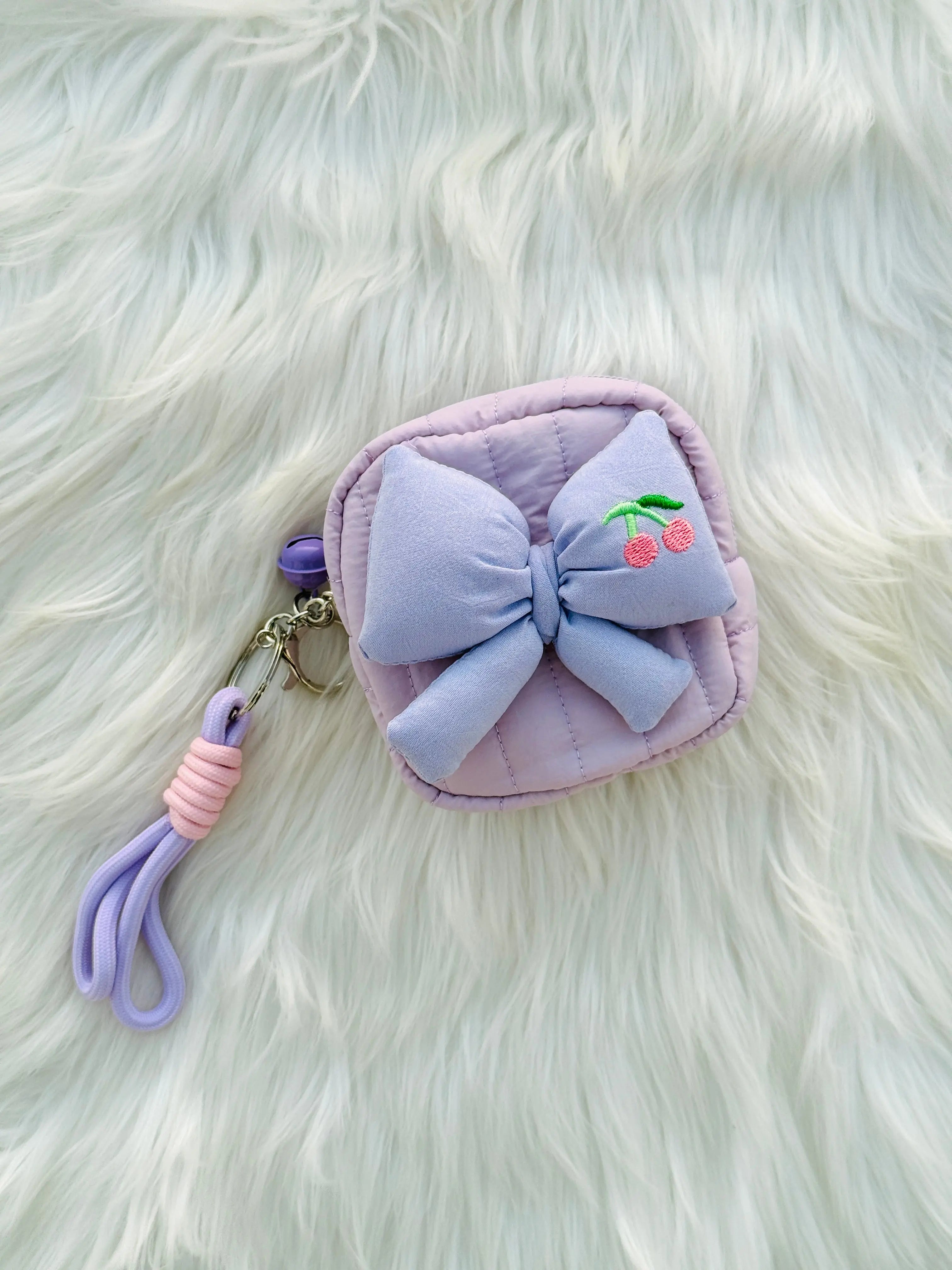 Cute Pastel Bow Coin Pouch with Cherry Embroidery SparkelsSparkels