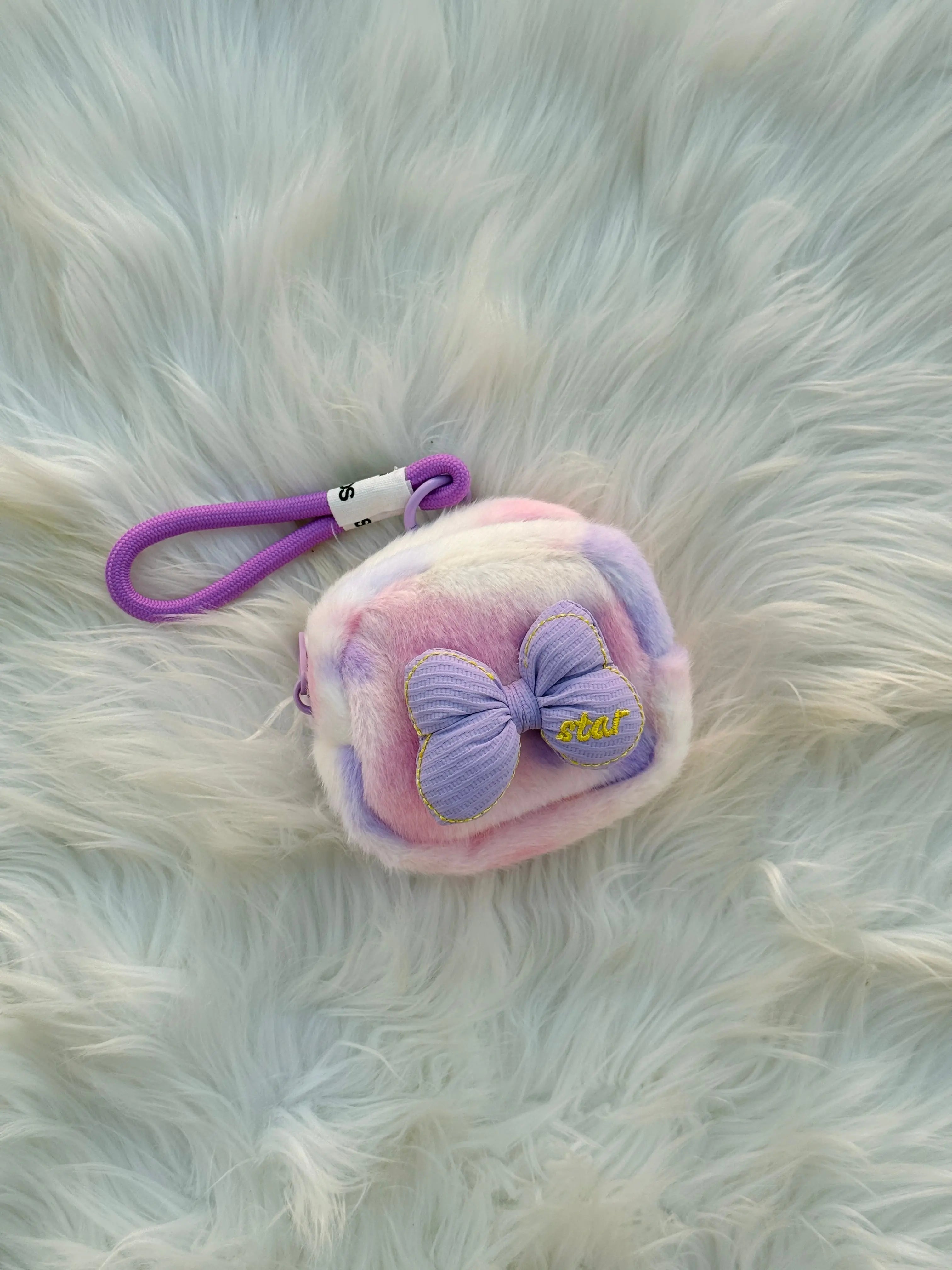 Pastel Rainbow Fluffy Coin Pouch Keychain SparkelsSparkels