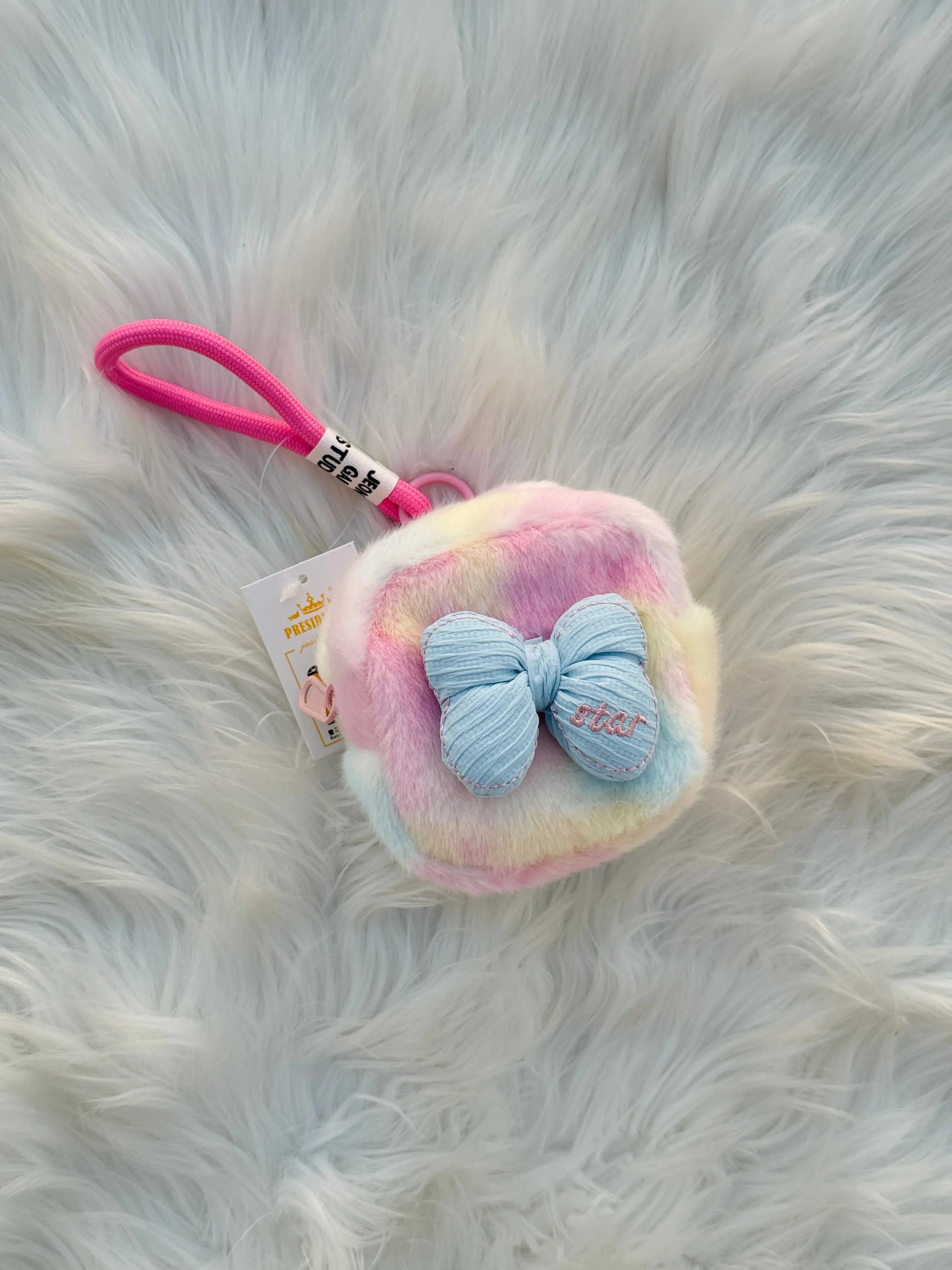 Pastel Rainbow Fluffy Coin Pouch Keychain SparkelsSparkels