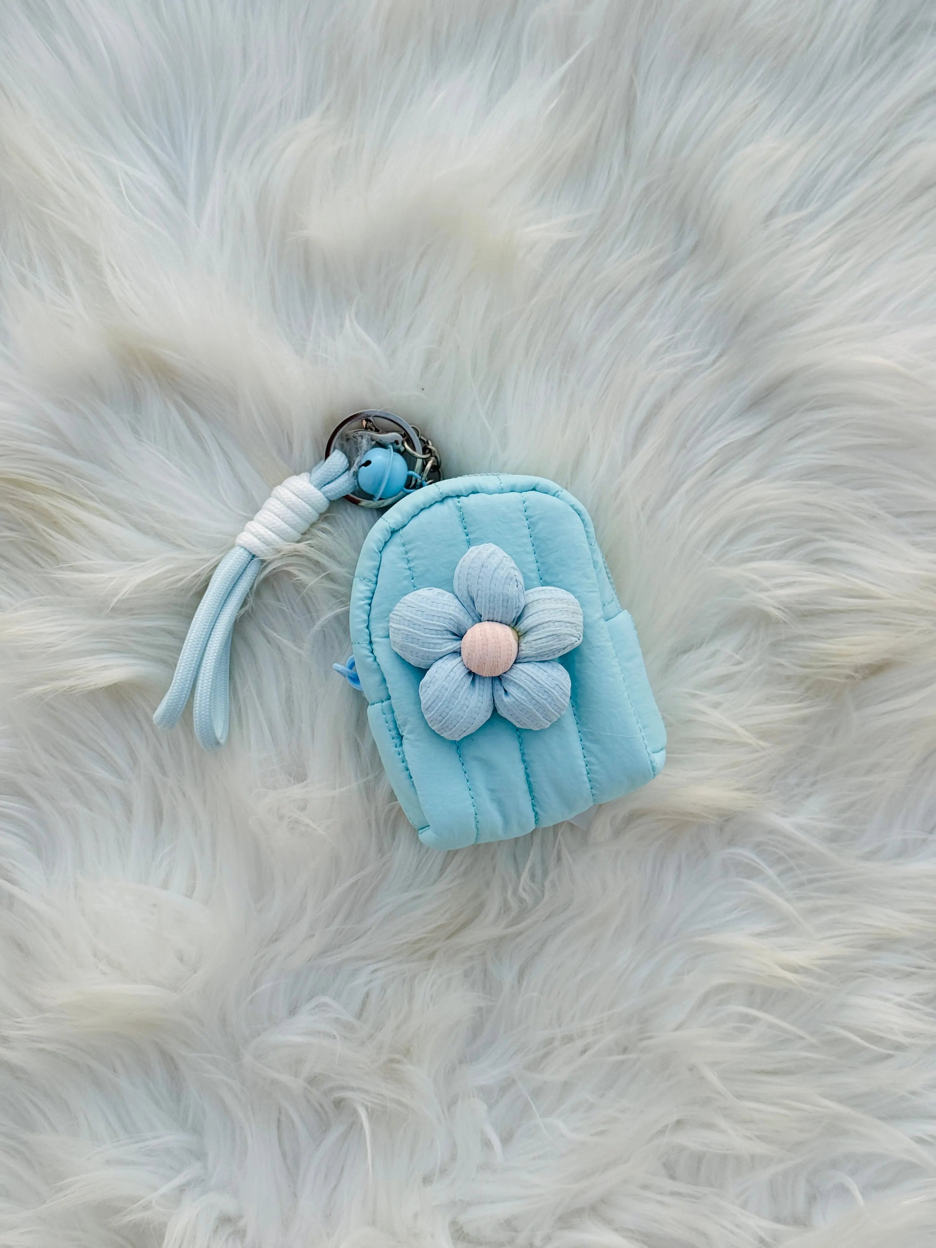 Cute Mini Backpack Coin Pouch Keychain with Flower