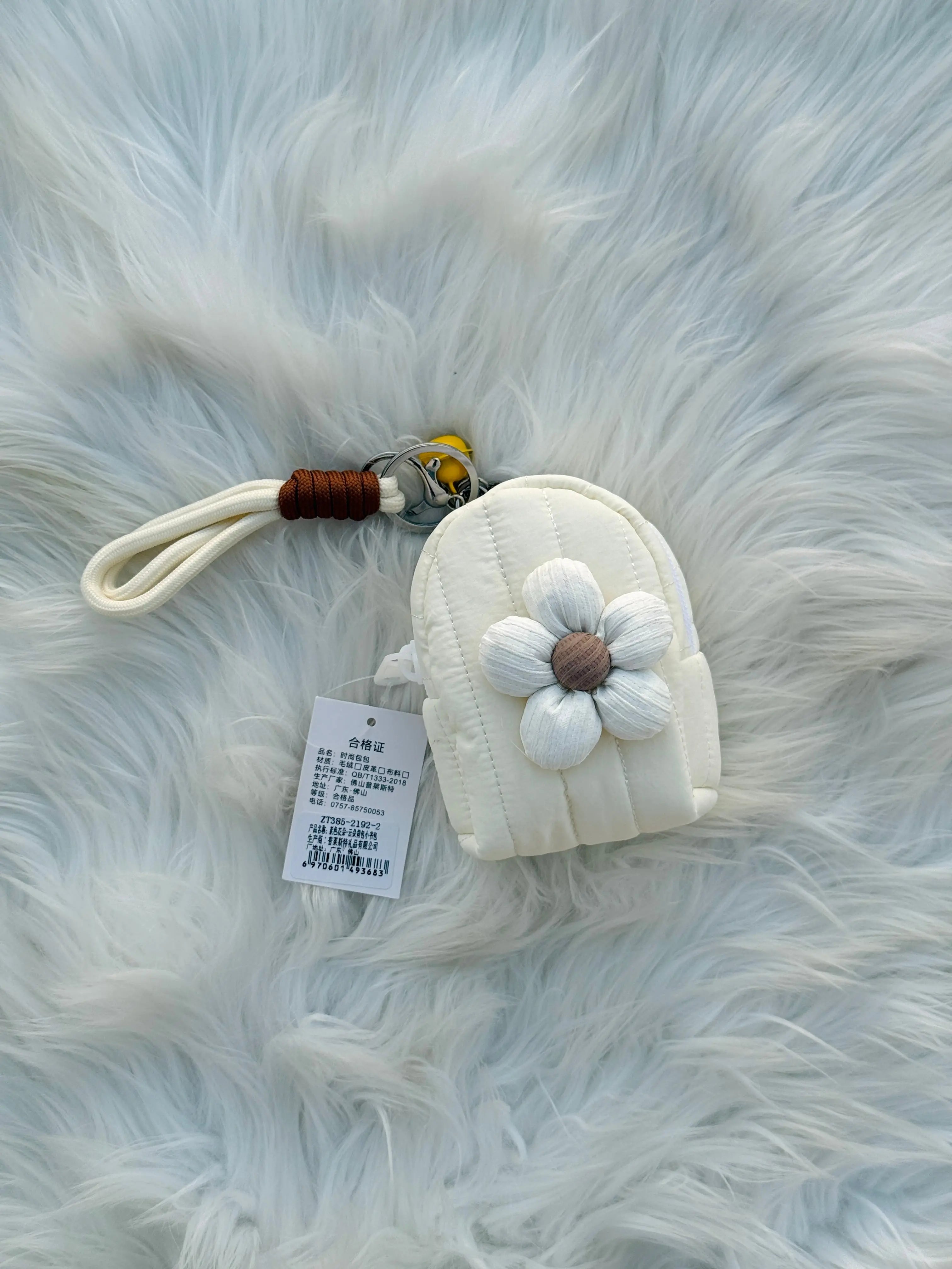 Cute Mini Backpack Coin Pouch Keychain with Flower