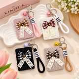 Elegant Bow Compact Mirror Keychain with Wrist Strap