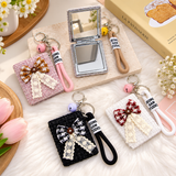 Elegant Bow Compact Mirror Keychain with Wrist Strap