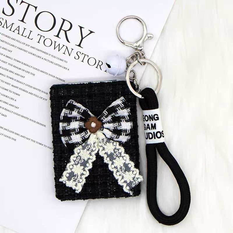 Elegant Bow Compact Mirror Keychain with Wrist Strap