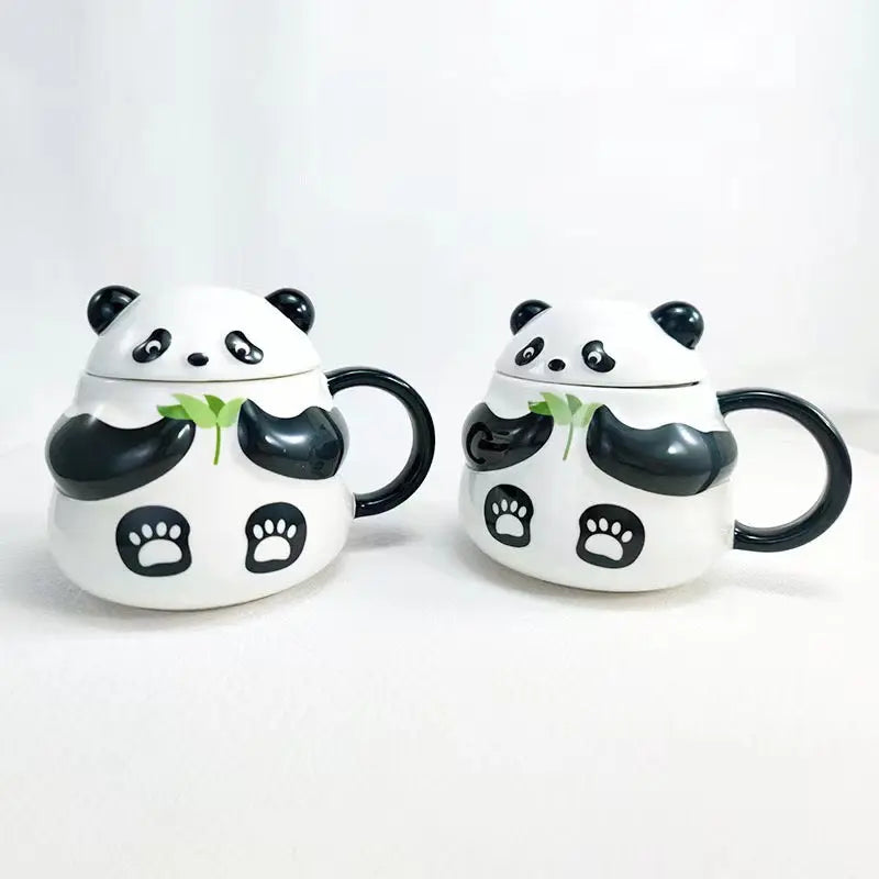 Cute Panda Ceramic Mug with Lid Kawaii Panda Coffee & Tea Cup