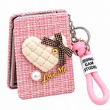 Love Me Heart Compact Mirror Keychain with Wrist Strap
