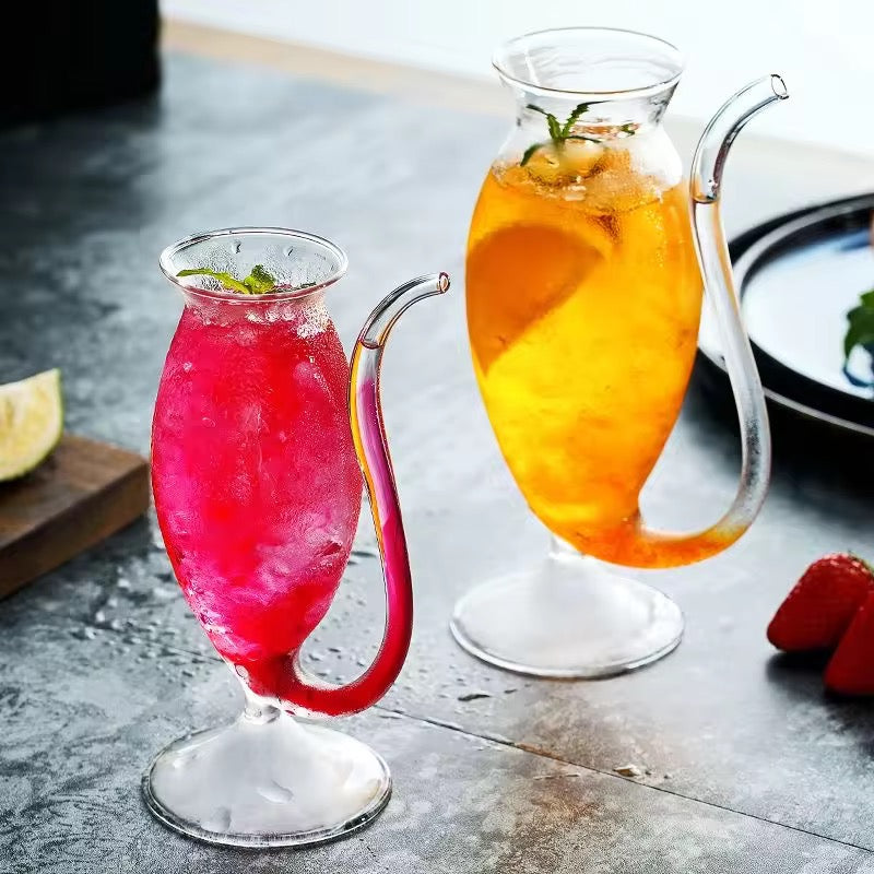 Elegant Curved Handle Glass Cocktail Cup Creative Juice & Iced Drink Glass