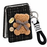 Cute Teddy Bear Compact Mirror Keychain with Wrist Strap