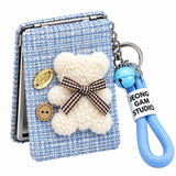 Cute Teddy Bear Compact Mirror Keychain with Wrist Strap