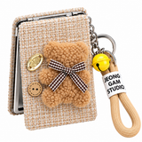 Cute Teddy Bear Compact Mirror Keychain with Wrist Strap
