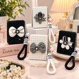Chic Floral Bow Compact Mirror Keychain with Wrist Strap