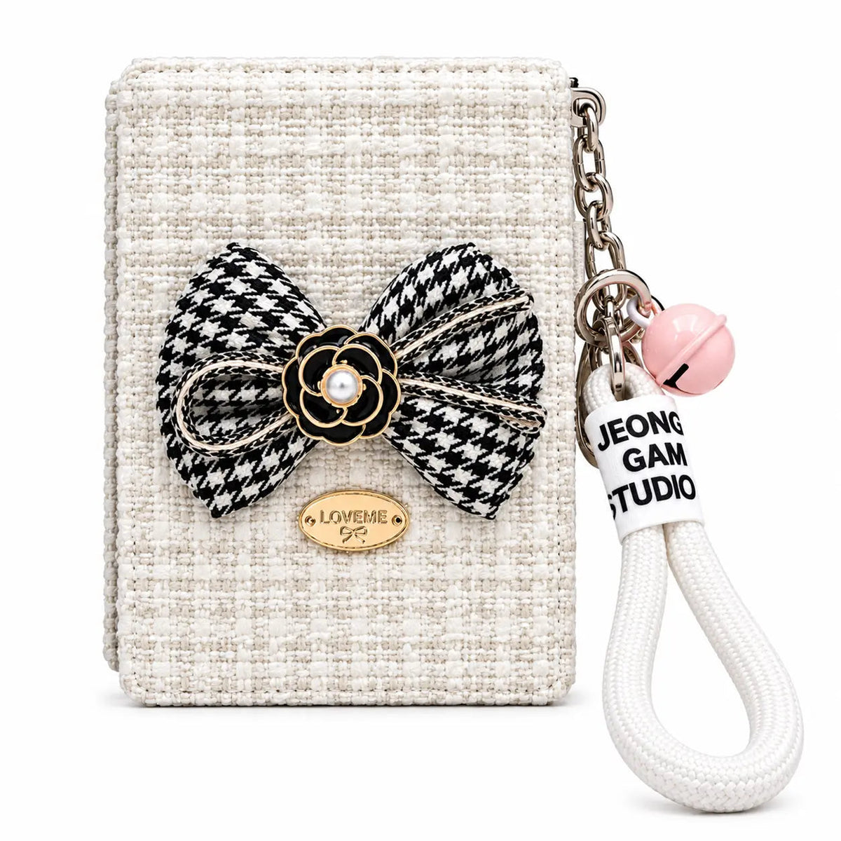 Chic Floral Bow Compact Mirror Keychain with Wrist Strap