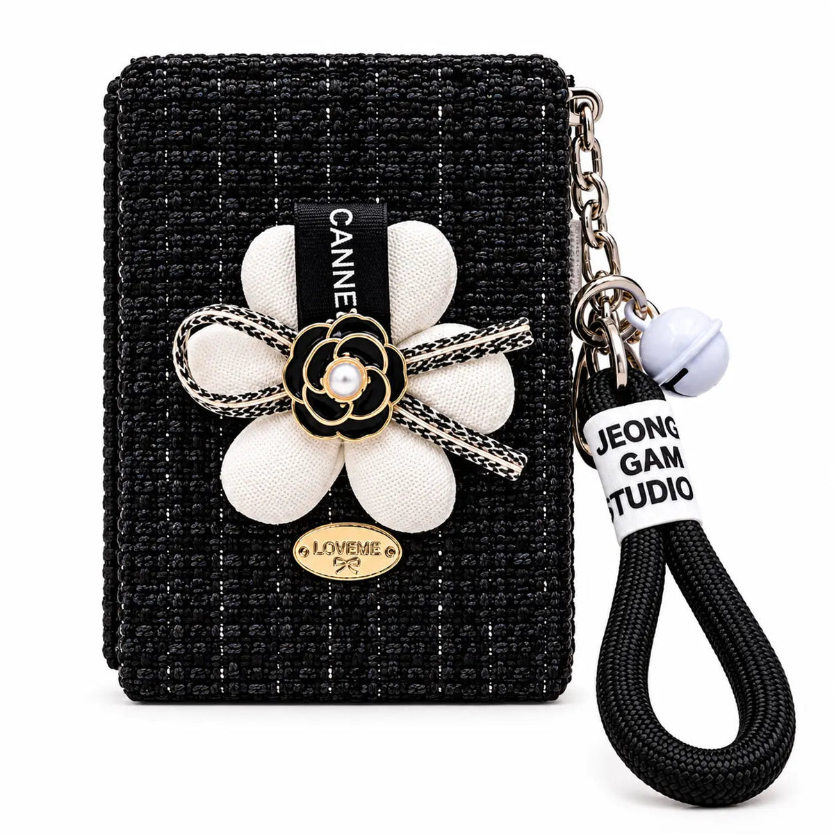 Chic Floral Bow Compact Mirror Keychain with Wrist Strap